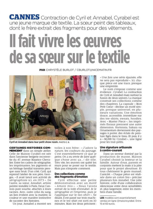 Article Nice-Matin sur l'atelier Maison Cyrabel à Cannes